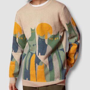 ✨ SALE ✨ Vintage knit cats sweater - cats under the moon cream colored sweater